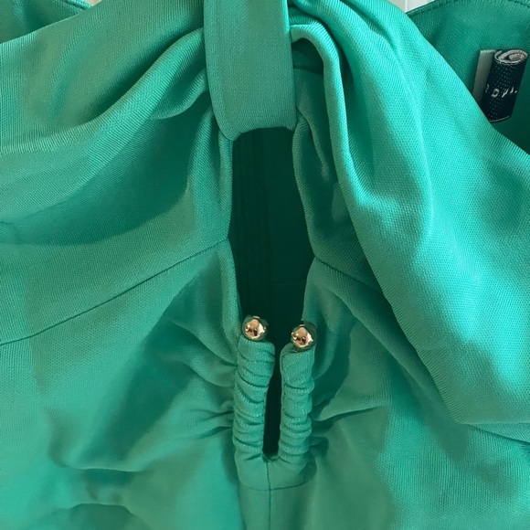 REBECCA VALLANCE Riccardo Ruched Cutout Jersey Midi Dress {$590} Turquoise Sz 2 - Picture 4 of 8